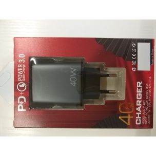 JM PKG047B PD síťová rychlonabíječka USB QC 3.0 s výstupy USB-C a USB-A  40W černá